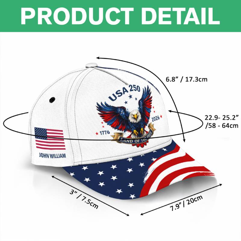 Custom Name 250th Anniversary 1776-2026 Land Of Free Classic Cap HO82 902122