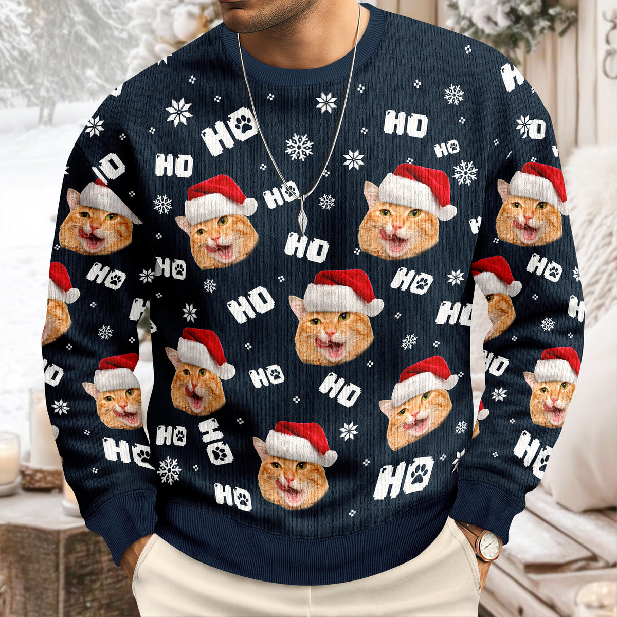 Custom Funny Cat Photo Christmas Ugly Sweater Personalized Gift For Cat Lover CH07 899570