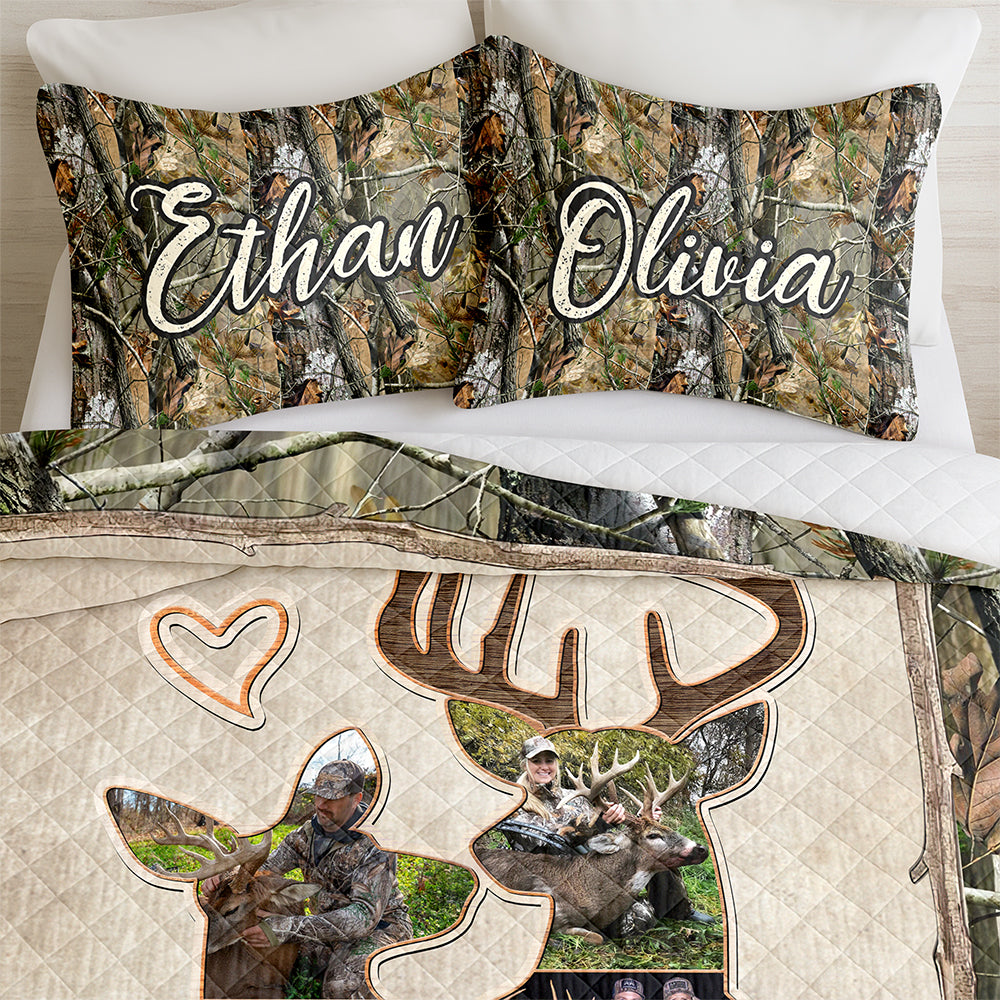 Custom Photo Hunter Couple Quilt Bedding Set Gift For Couple, Husband, Wife TH10 896725