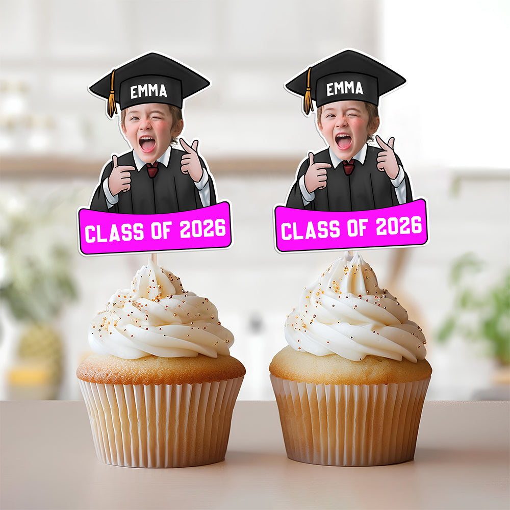Custom Funny Face Class of 2026 Cupcake Toppers, Personalized Photo Graduation Party Favors LM32 899423
