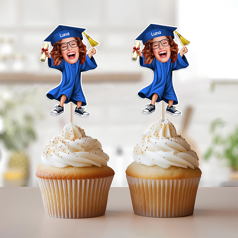 Custom Funny Face Class of 2026 Graduation Cupcake Toppers, Personalized Photo Grad Party Decor LM32 899425