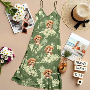 Custom Photo Aloha Hawaiian Dog Women's V-Neck Cami Maxi Dress HO82 893666