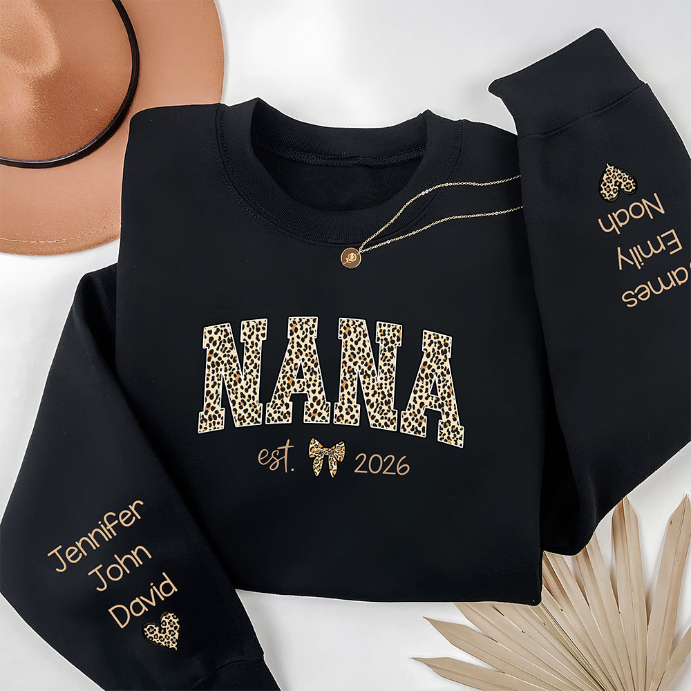 Custom Kid Name Leopard Mama Sleeve Printed Sweatshirt - Gift For Mom, Mother's Day HO82 902192