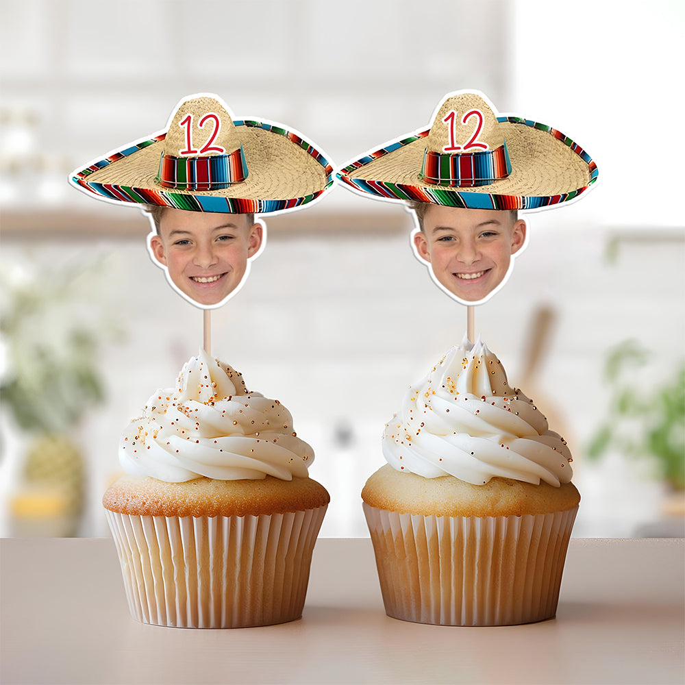 Custom Photo Mexican Fiesta Sombrero Maracas Birthday Decoration Party Cupcake Toppers HA75 892110