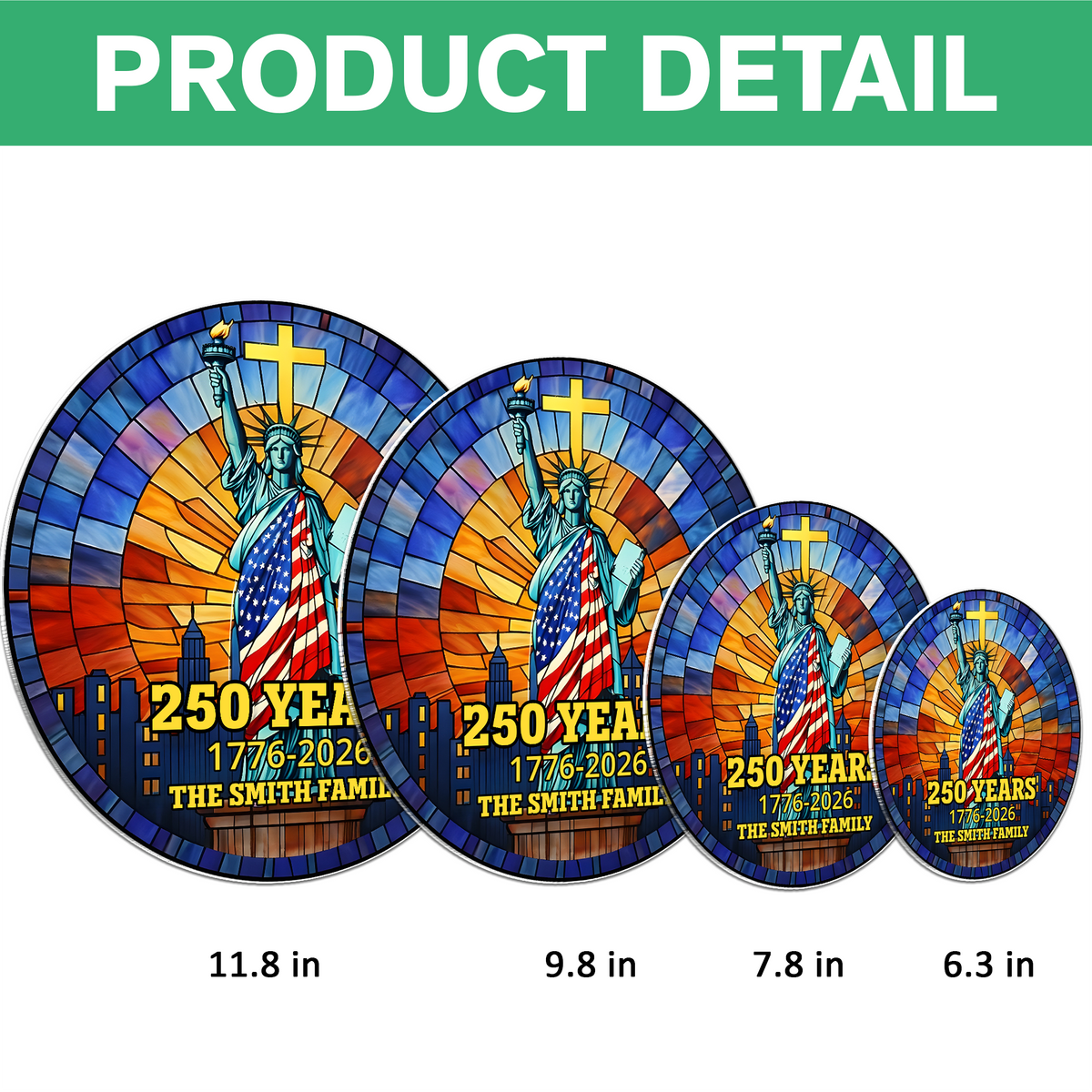 Custom Family Name Statue of Liberty 250 Years of America 1776 - 2026 Stained Glass Suncatcher TH10 898845