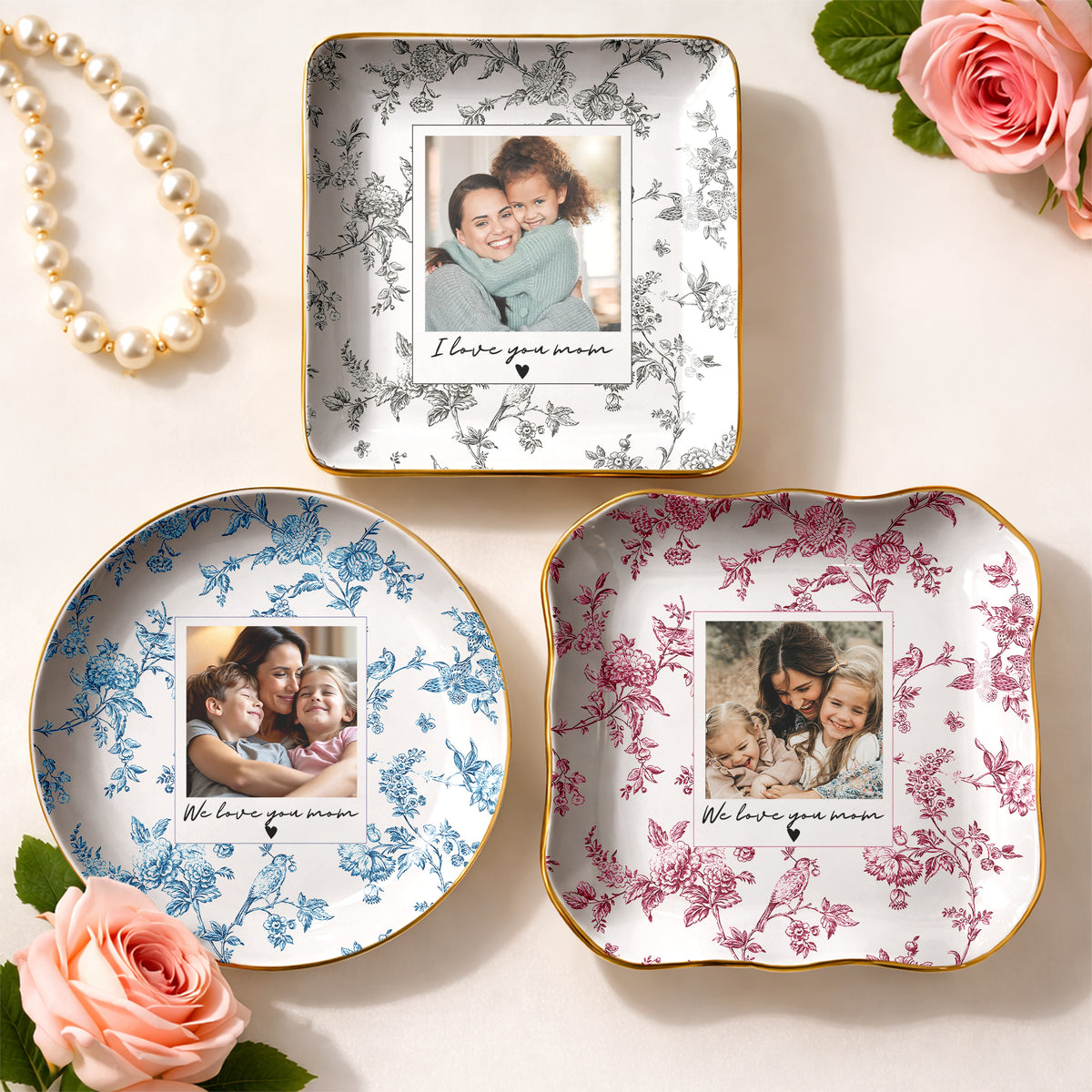 Custom Photo I Love You Mom Toile De Jouy Ring Dish, Personalized Mother’s Day Gift LM32 899809