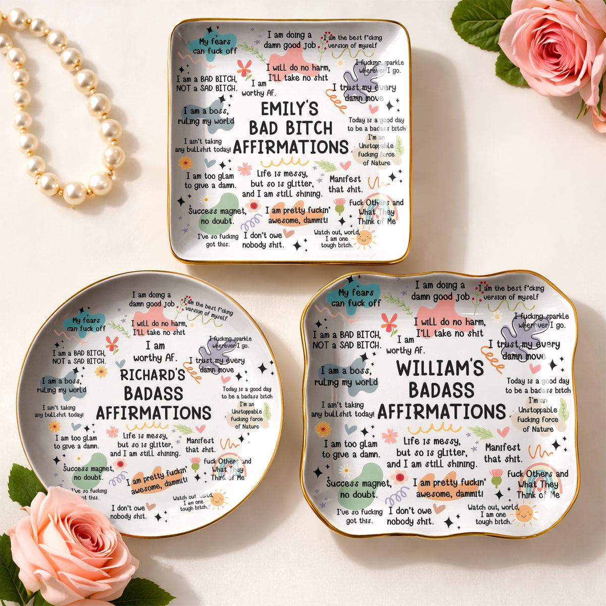 Personalized Bad B*tch Affirmation Funny Ring Dish Gift for Friends, Besties & Coworkers LM32 899811