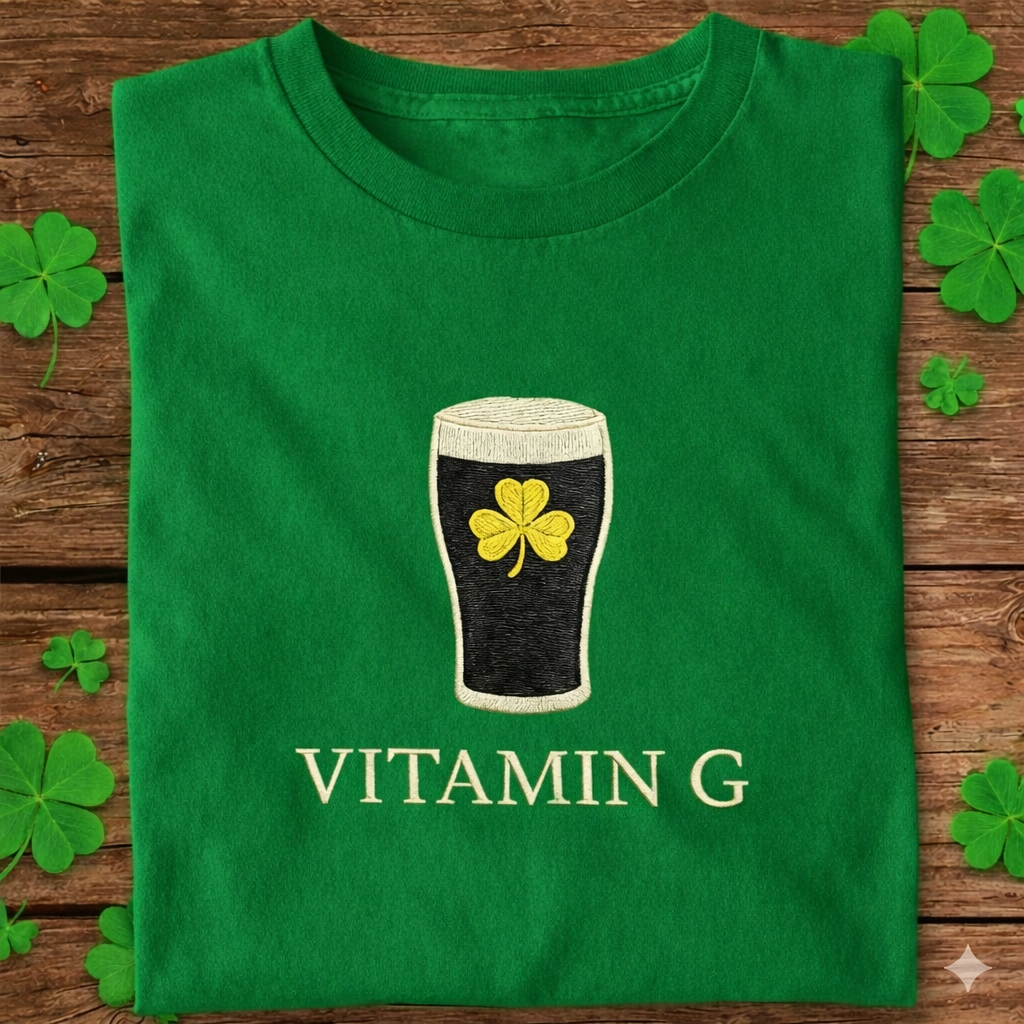 Vitamin G Embroidered Effect Funny Irish Beer Patrick's Day Shirt LM32 899199