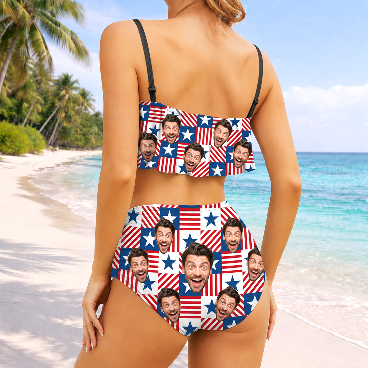 Custom Photo American Flag Bikini Swimsuit Gift for Women LM32 899877