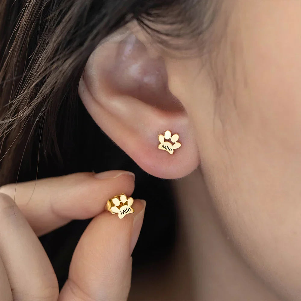 Personalized Paw Print Engraved Stud Earrings - Birthday Gift, Memorial Gift For Pet Lovers LM32 897473