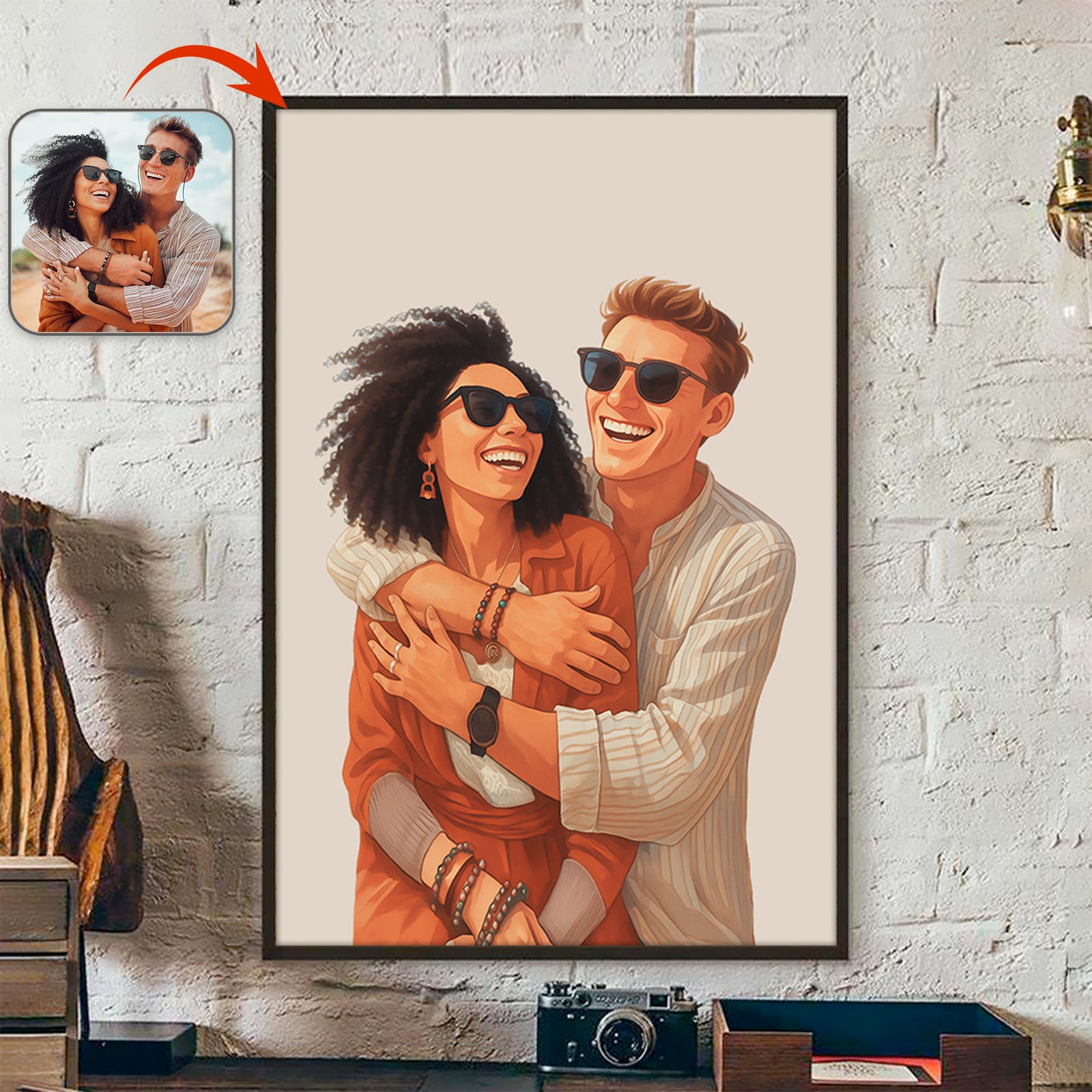 Custom Couple Portrait Photo With Drawing Style Poster Picture Frame HO82 894152