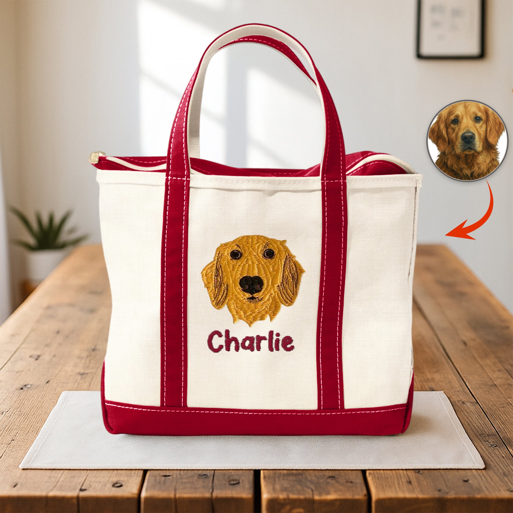 Custom Pet Face Embroidered Monogram Beach Bag HO82 894238