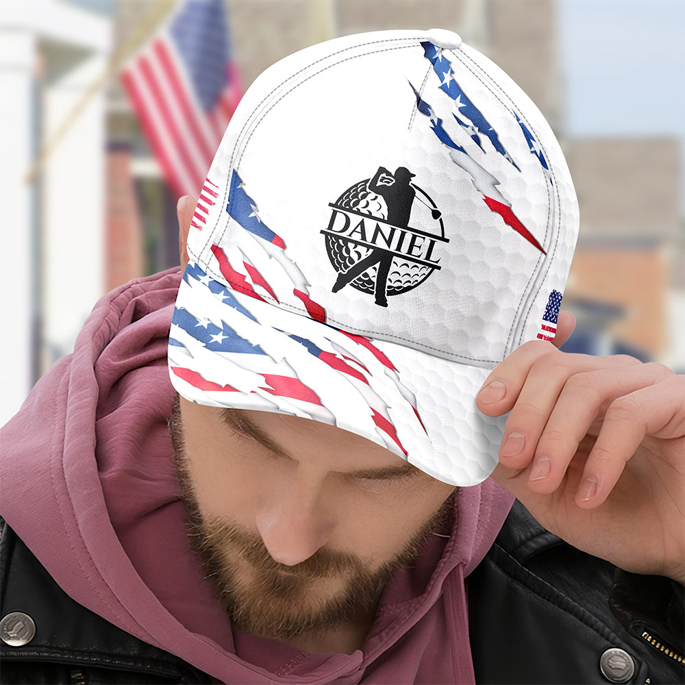 Personalized Golf Ball Pattern With America Flag Classic Cap HO82 902326