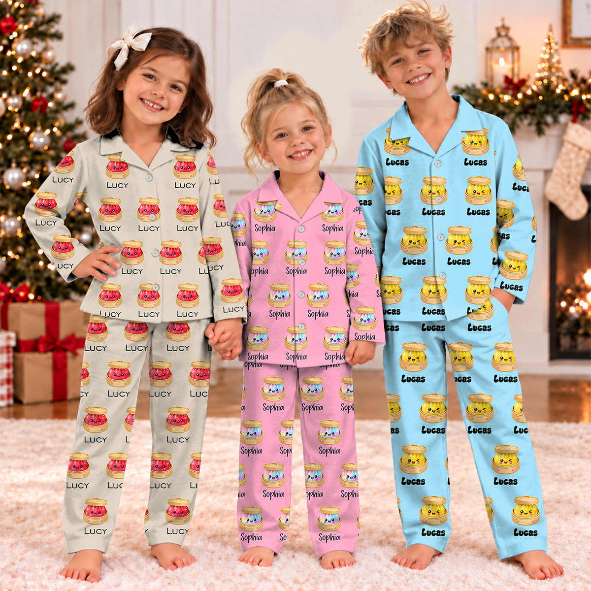 Custom Name And Dumpling Pattern Christmas Pajamas For Kids TH10 171439