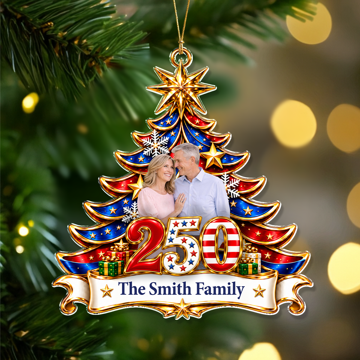 Personalised Family Photo Christmas Tree Acrylic Ornament US 250th Anniversary LM32 669989