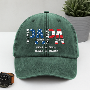 Papa The Man The Myth - Personalized Washed Denim Baseball Cap CH07 896016