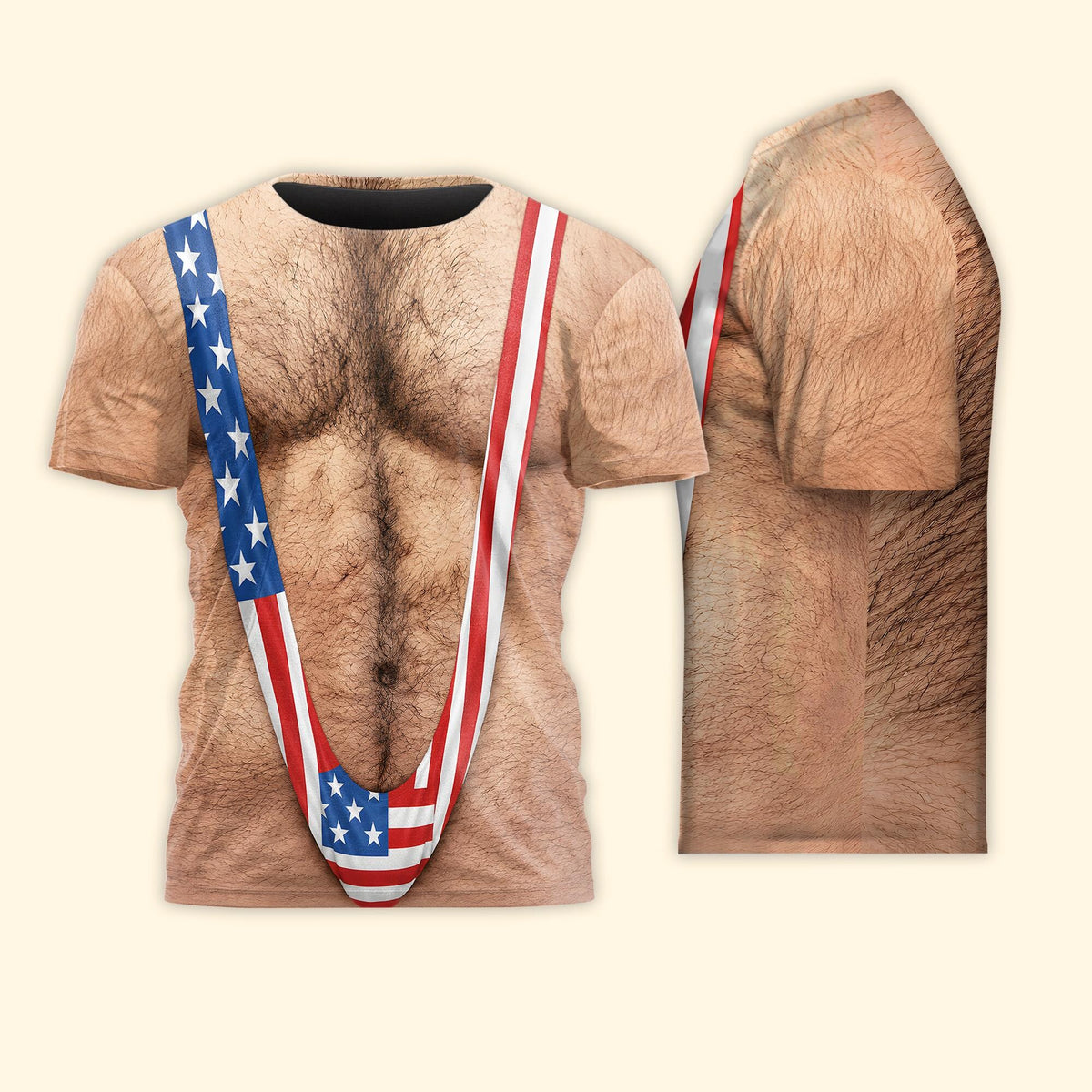 Hairy Body USA Flag Swimsuit 3D Shirt for Men, Funny Patriotic Mankini Tee HA75 921786