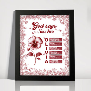 Custom Name Letter And Flower Toile De Jouy Style God Says I Am Picture Frame LM32 895395