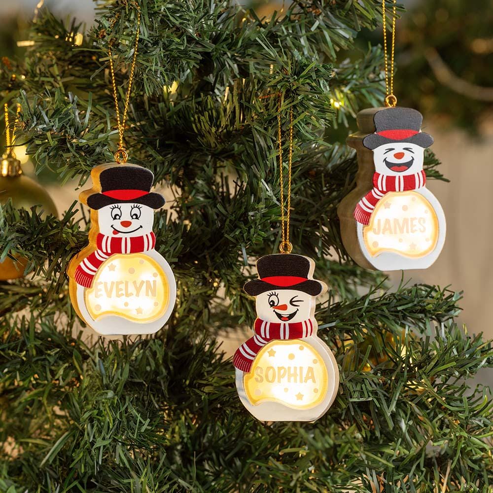 Personalized Name Funny Face Christmas Snowman LED Wooden Ornament LM32 669753