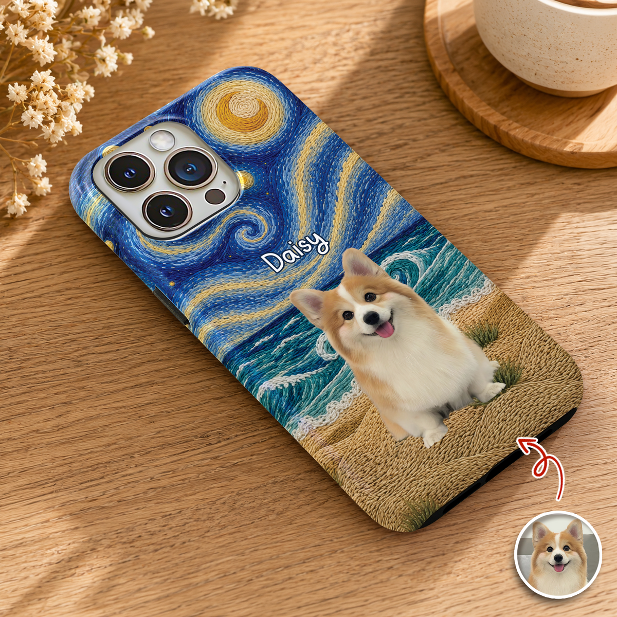 Personalized Dog Cat Phone Case, Custom Pet Portrait & Name, Artistic Starry Night Gift TH10 170397