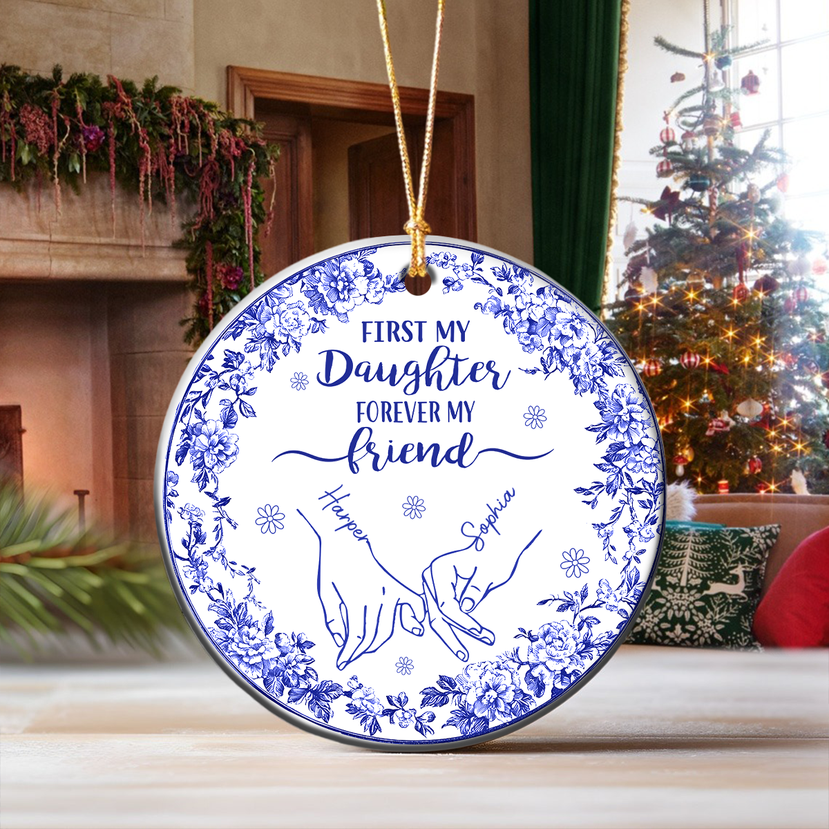 First Mother Forever Friend Personalized Chinoiserie Toile De Jouy Style Ceramic Ornament HO82 900164