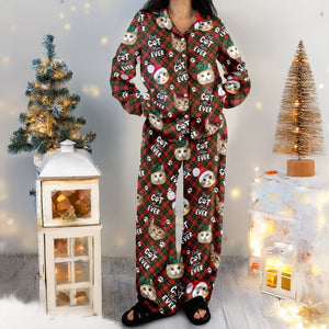 Custom Cat Face Cute Best Cat Dad Ever Christmas Pajamas LM32 895751
