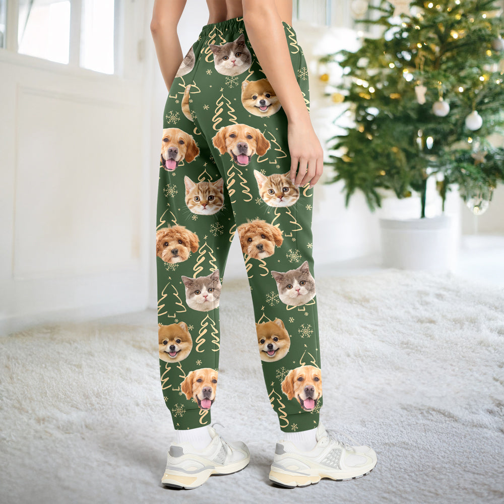 Custom Dog Cat Photo Christmas Pattern Sweatpants, Funny Holiday Gift for Pet Lovers LM32 670105