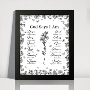 God Says You Are Christian Gift Toile De Jouy Birth Flower - Personalized Picture Frame TH10 894795