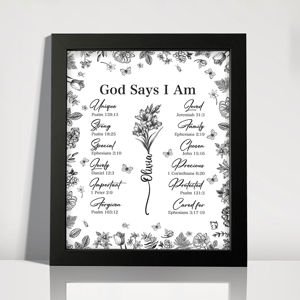 God Says You Are Christian Gift Toile De Jouy Birth Flower - Personalized Picture Frame TH10 894795