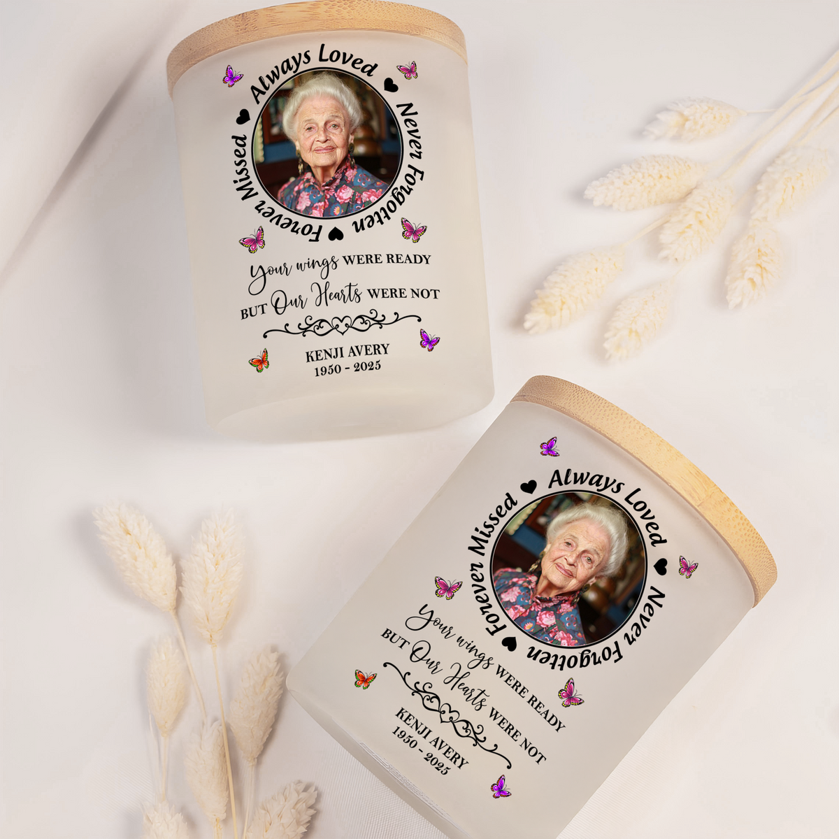 Custom Photo Always In Our Thoughts Memorial Glass Jar With LED Candle HO82 893822