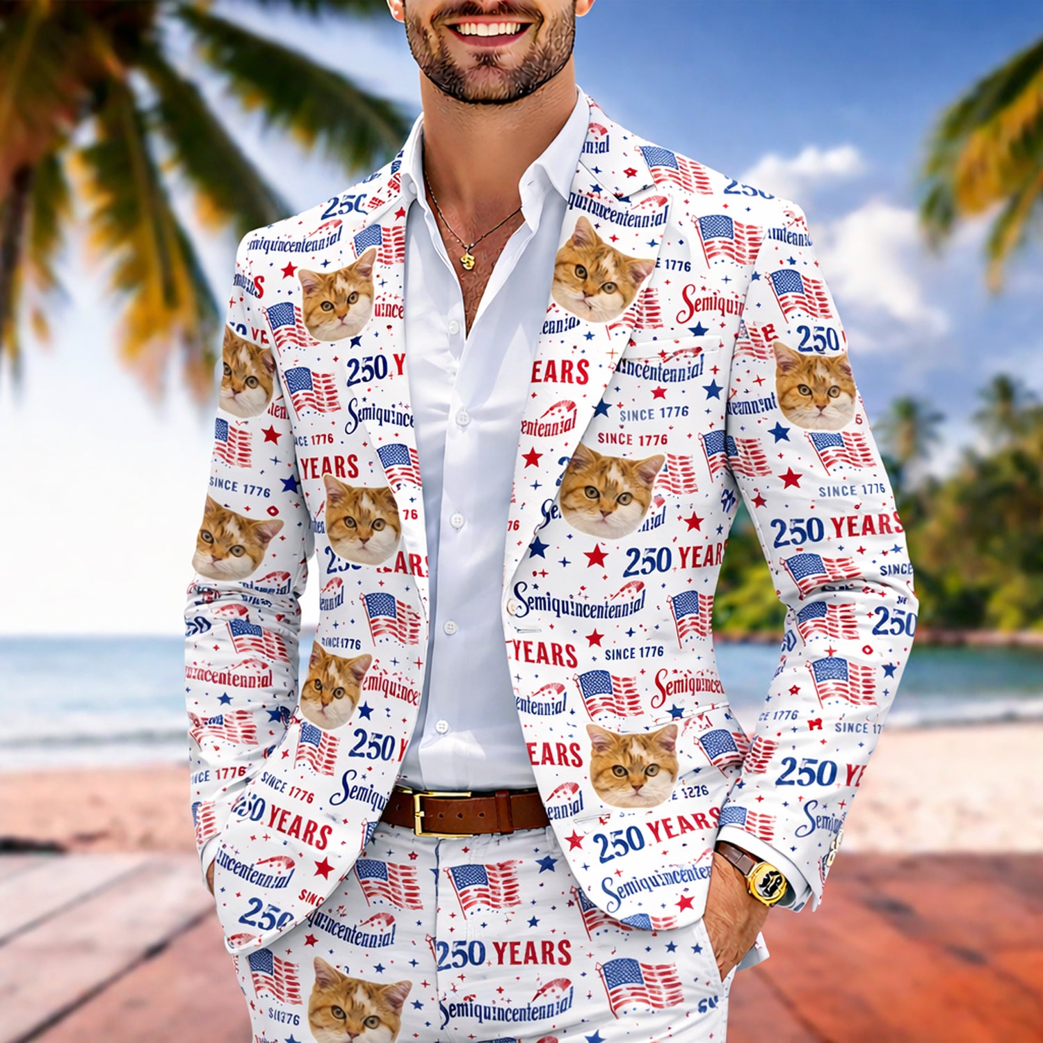 Custom Dog Cat Photo America 250 Semiquincentennial Men's Suit LM32 899505