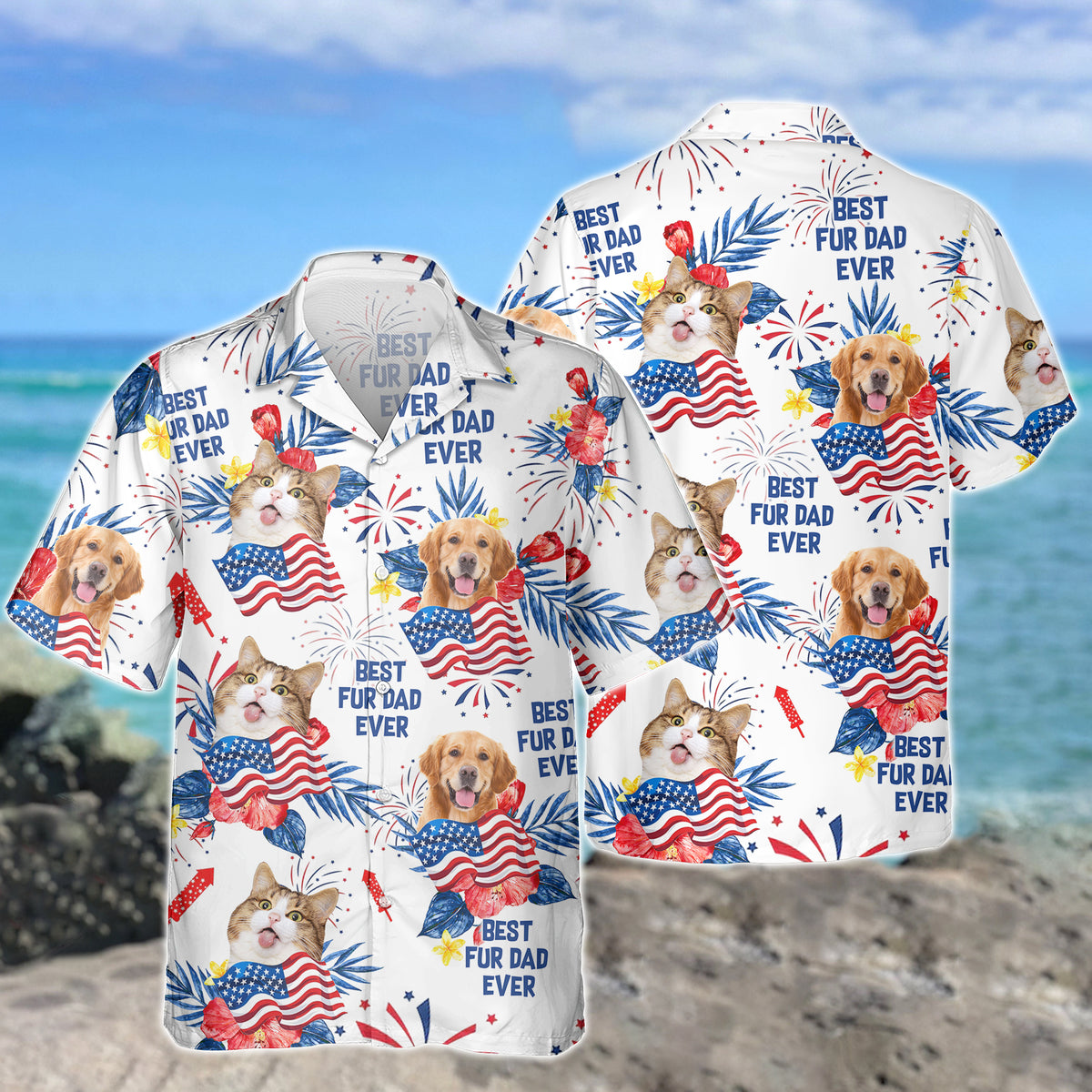 Custom Dog Cat Photo Personalized Patriotic Tropical Hawaiian Shirt 4th Of July Gift CH07 895688