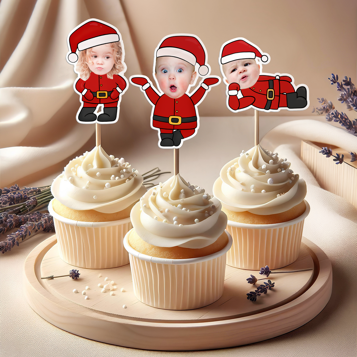 Custom Photo Cute Santa Claus Cupcake Topper Christmas Gift For Family CH07 896356