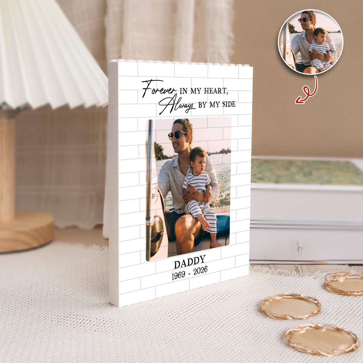 Custom Photo Forever In My Heart, Always By My Side Memorial Building Brick Block – Loss Of Dad Gift HA75 921380