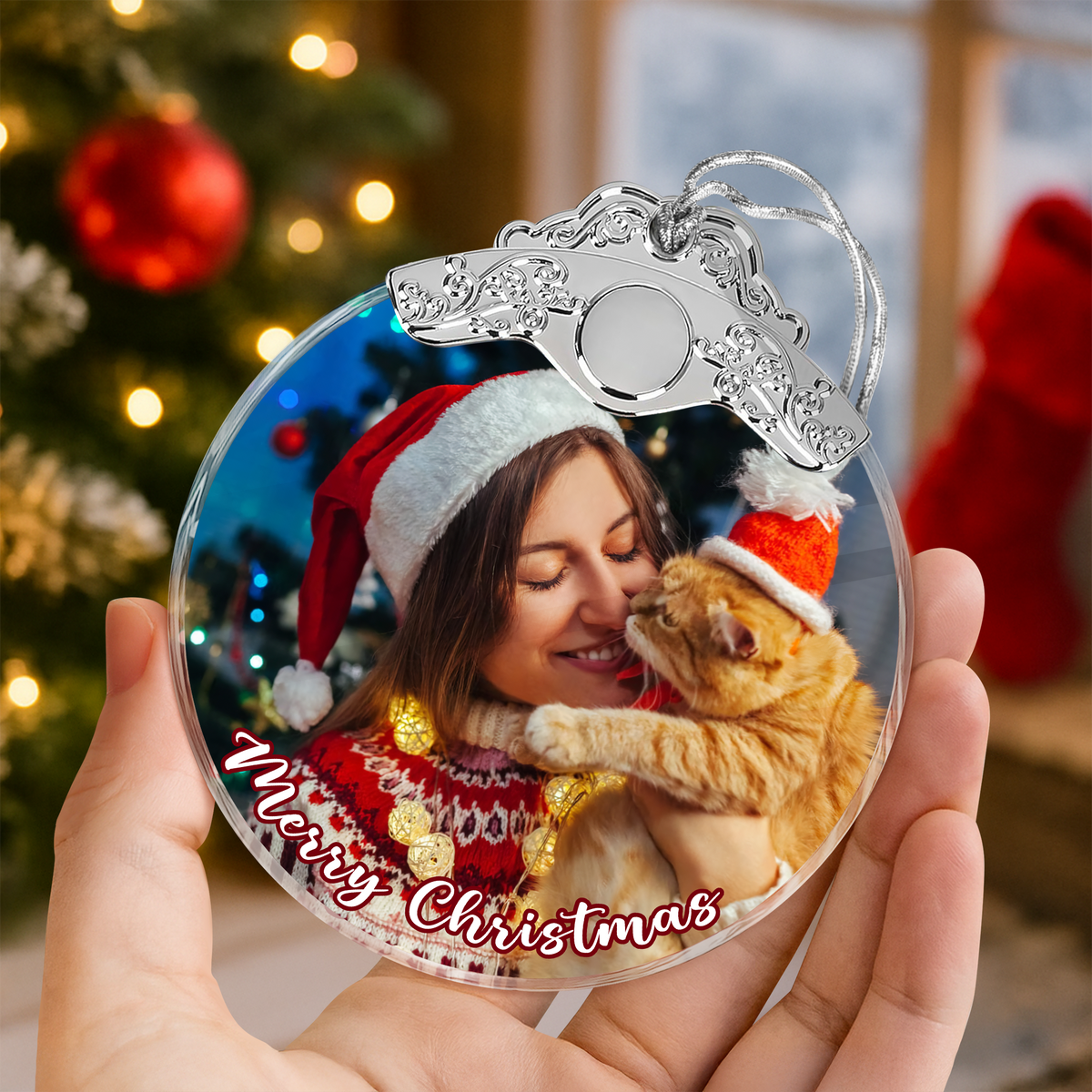 Custom Dog Cat Photo Metal Glass Ornament For Christmas TH10 894747