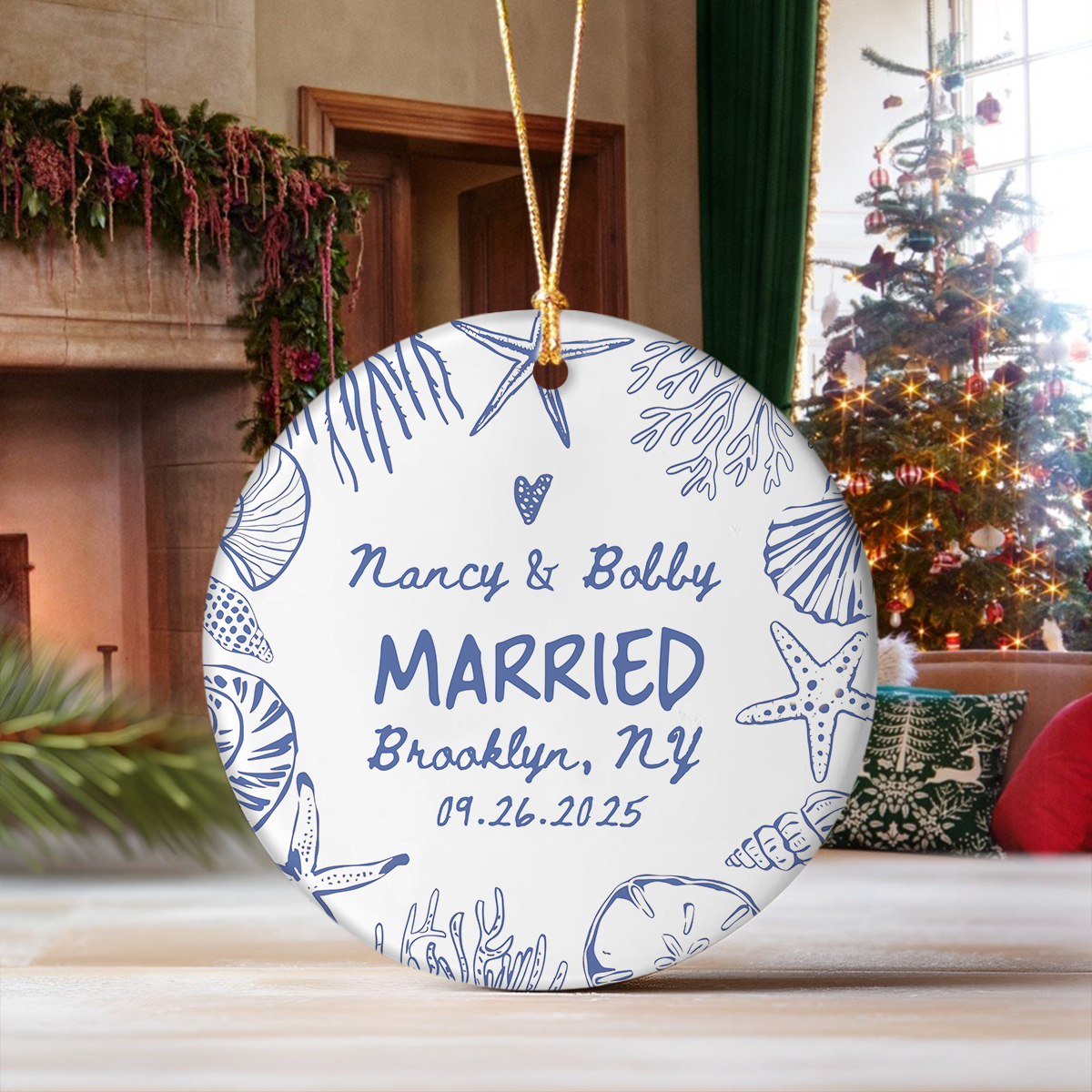 Personalized Beach Engaged Ceramic Ornament Gift For Newly Engaged LM32 895517