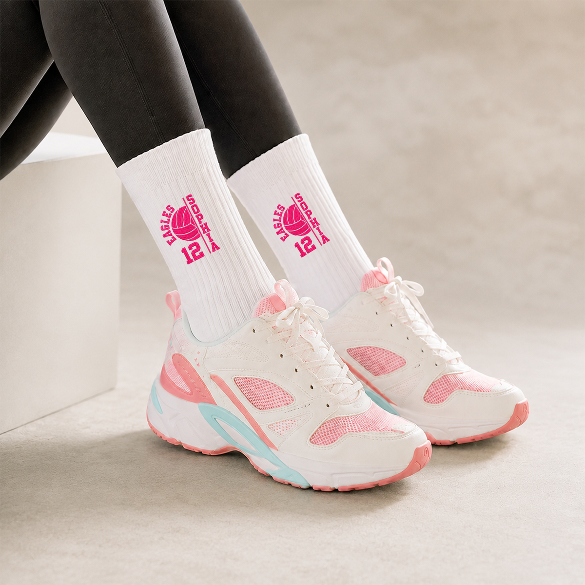 Personalized Name Volleyball Embroidered Socks HA75 919424