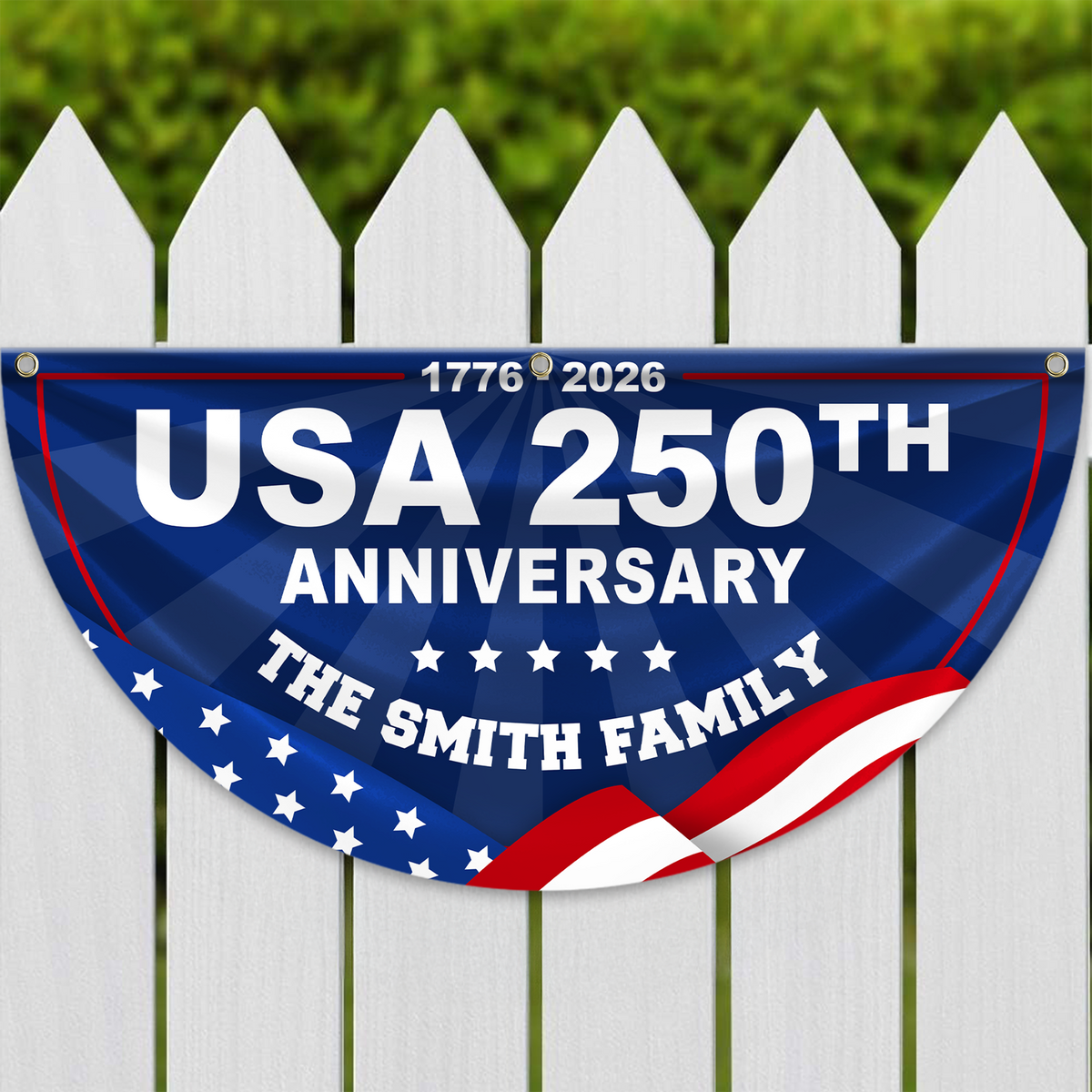 Custom Family Name USA 250th Anniversary 1776-2026 Non-Pleated Fan Flag HA75 920914