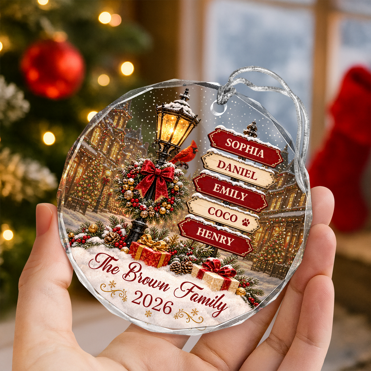 Custom Family Name & Year Christmas Tree Glass Ornament Santa Snowman Holiday Keepsake For Family TH10 171301