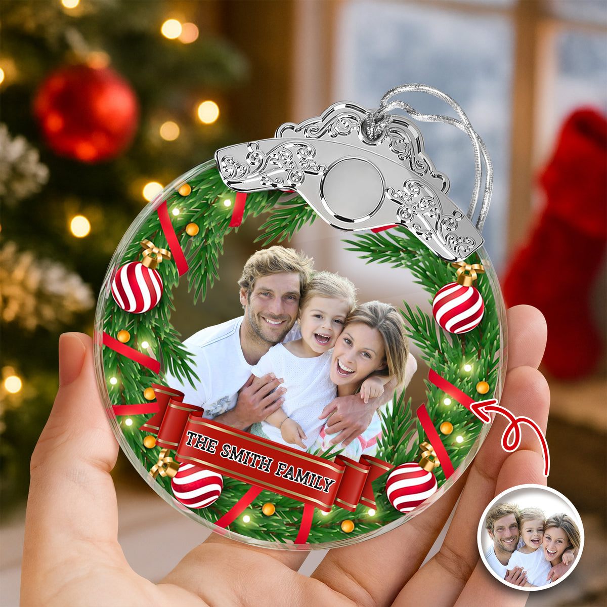 Custom Family Photo Metal Top Glass Ornament For Christmas TH10 894889