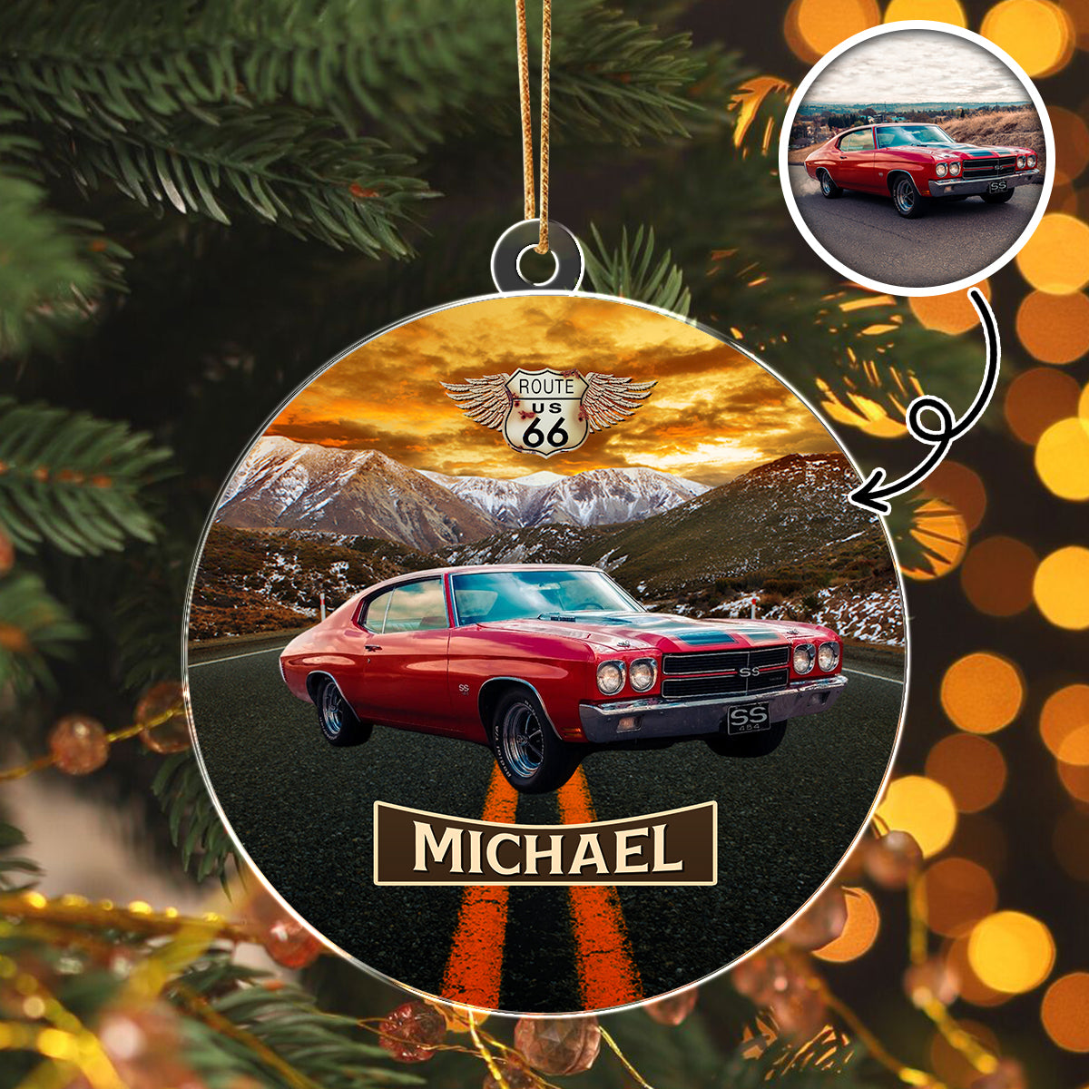 Vintage Route 66 - Personalized Car Photo Acrylic Ornament HA75 897254