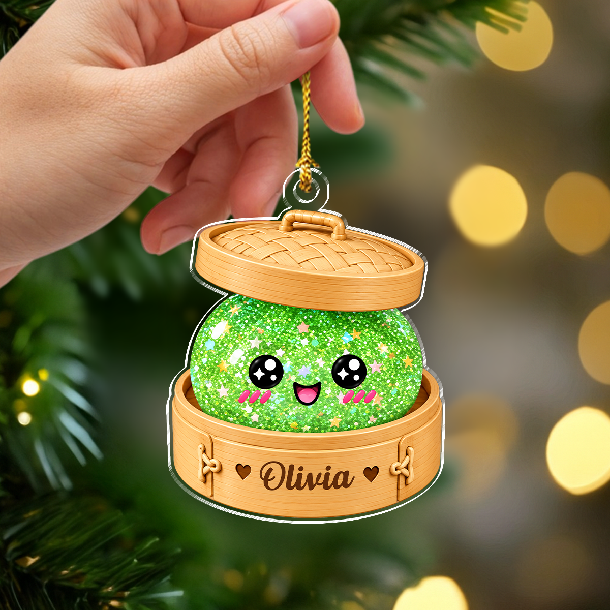 Custom Name Glitter Squishy Dumpling Acrylic Ornament, Personalized Food Lover Keepsake HO82 903646