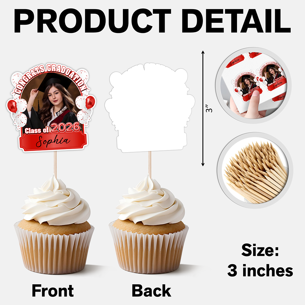 Custom Photo Congrats Graduation Class of 2026 Balloons Cupcake Topper CH07 910668