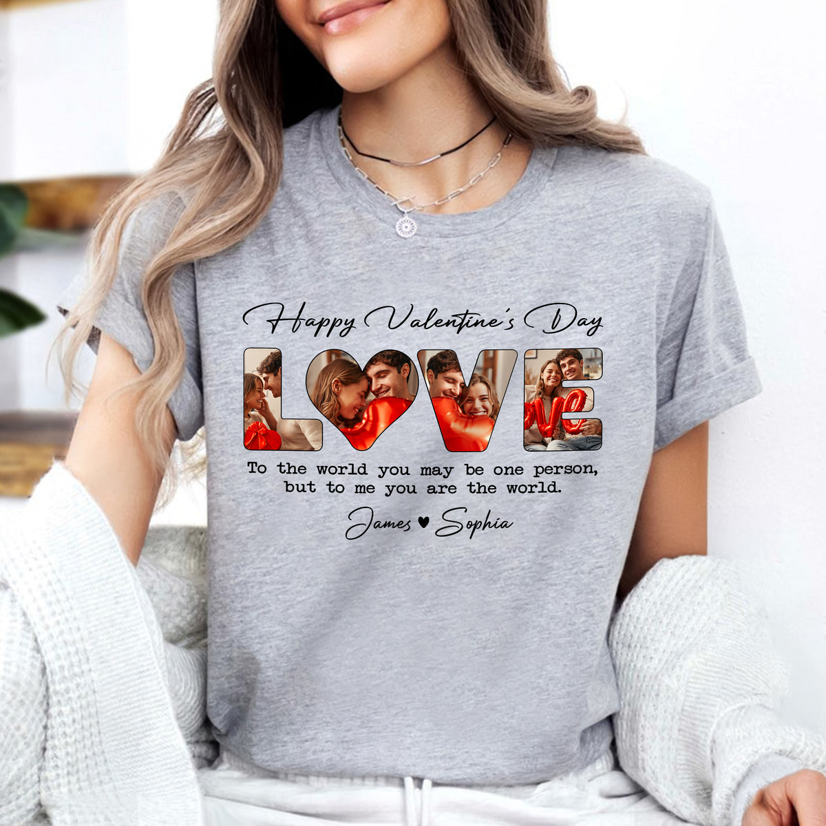 Custom Photo To Me You Are The World Valentine White Shirt For Couple TH10 896967