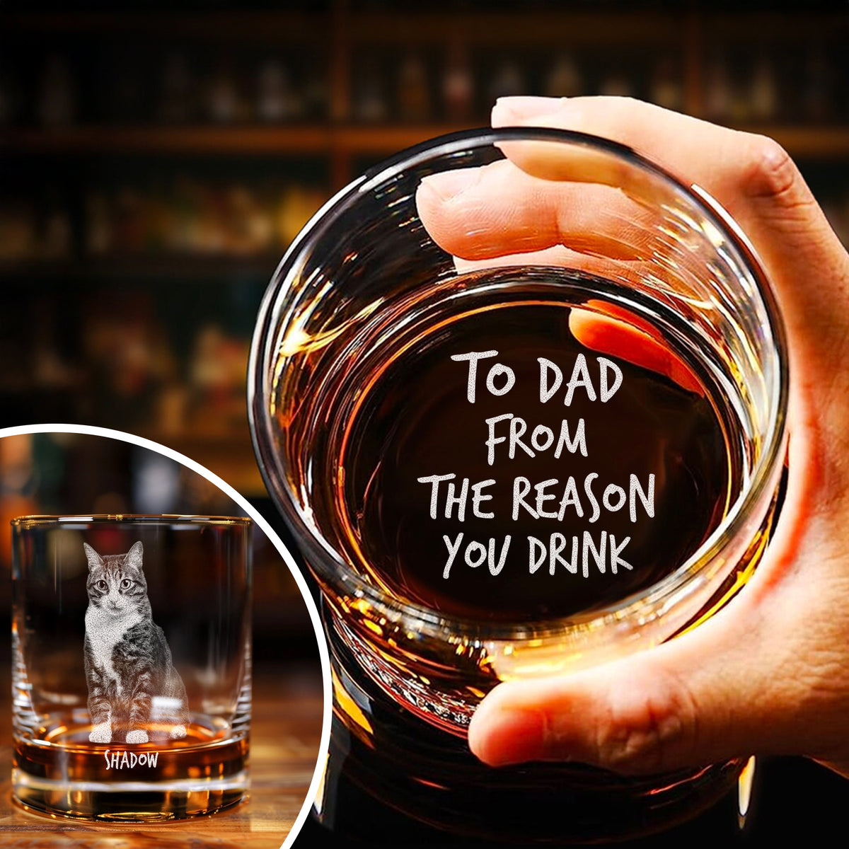 Custom Pet Photo To Dad From The Reasons You Drink Personalized Engraved Whiskey Glass CH07 895730