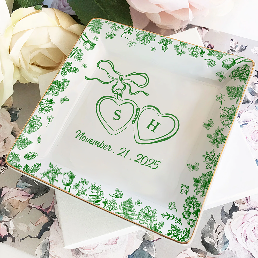 Personalized Toile De Jouy Style Jewelry Dish Wedding Gift for Couple HA75 898406