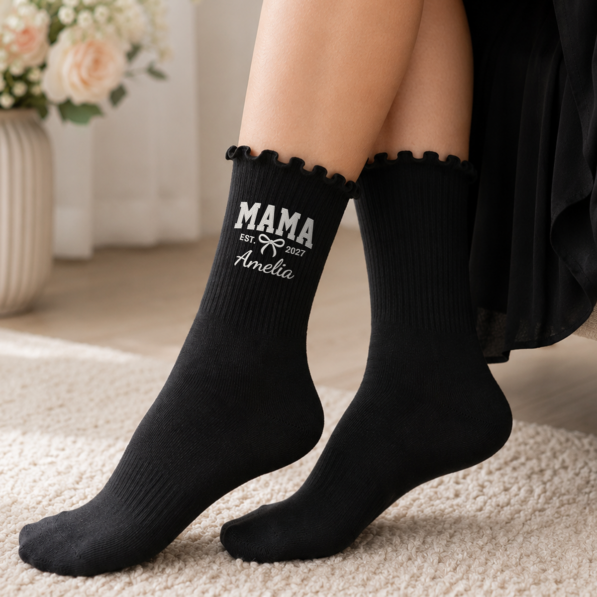 Personalized Embroidered Mama Ruffle Socks Christmas Gift for Mom, New Mom Gift CH07 180466
