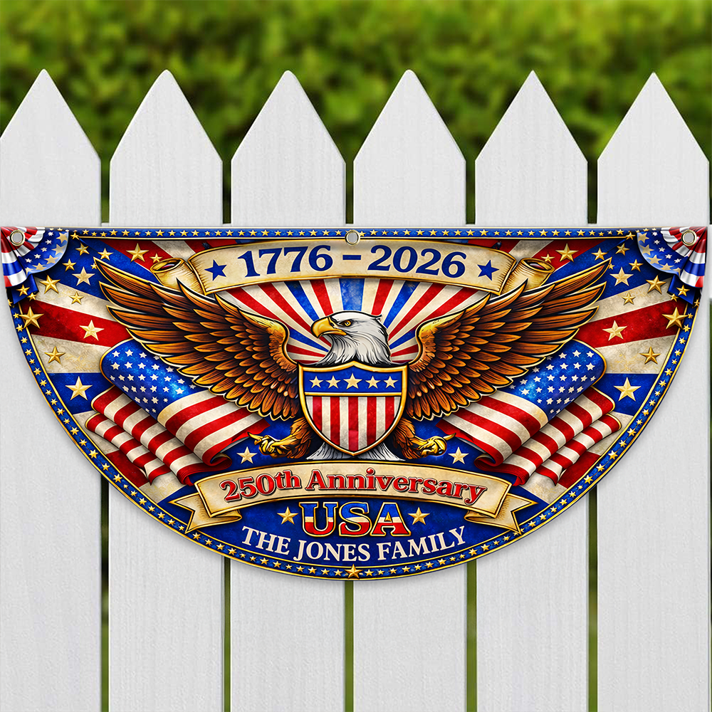 Custom Family Name America 250th Anniversary Non-Pleated Fan Flag HA75 921072