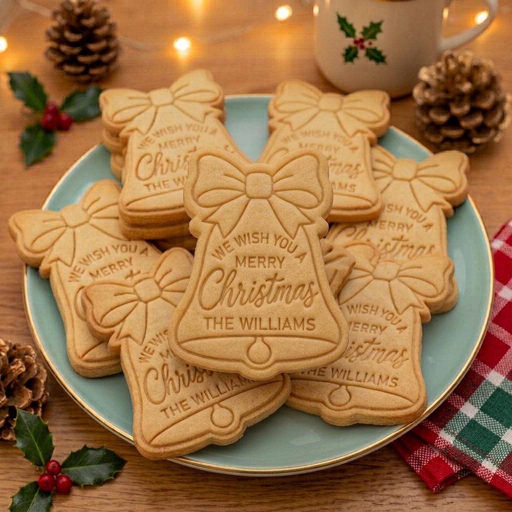 Personalized Christmas Bell Cookie Cutter and Stamp, Personalized Holiday Baking Gift CH07 181148