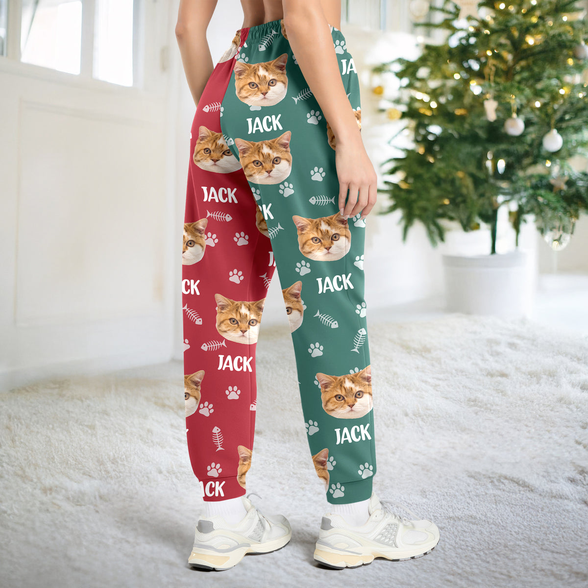 Custom Cat Face Photo Color Split Sweatpants Gift For Christmas HO82 900388